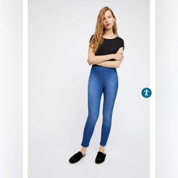 Free People Easy Goes It High Waist Pull on jeggings leggings jeans dark blue 24 - Picture 6 of 12
